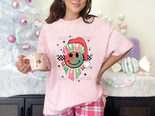 Fa La La La  Leopard Happy Face Santa Hat - DTF