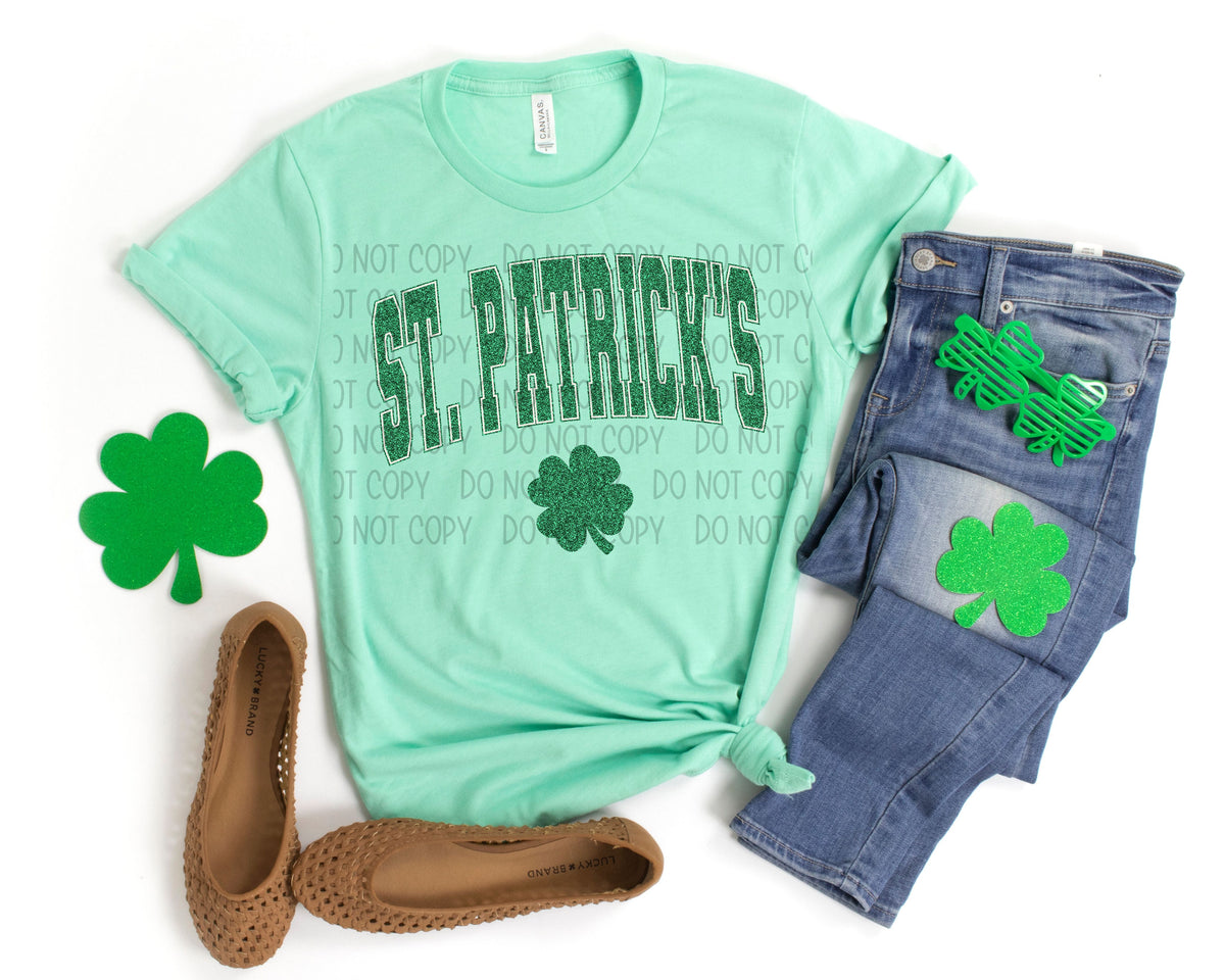 St Patrick Varsity Faux Glitter - DTF