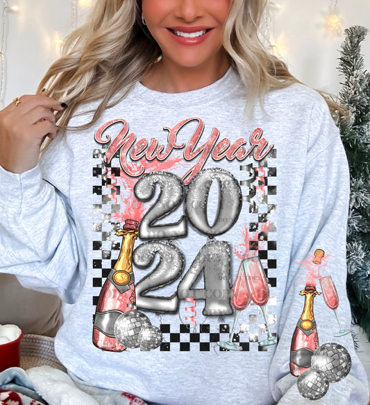 Pink New Years 2024 Checkered With Sleeve -DTF