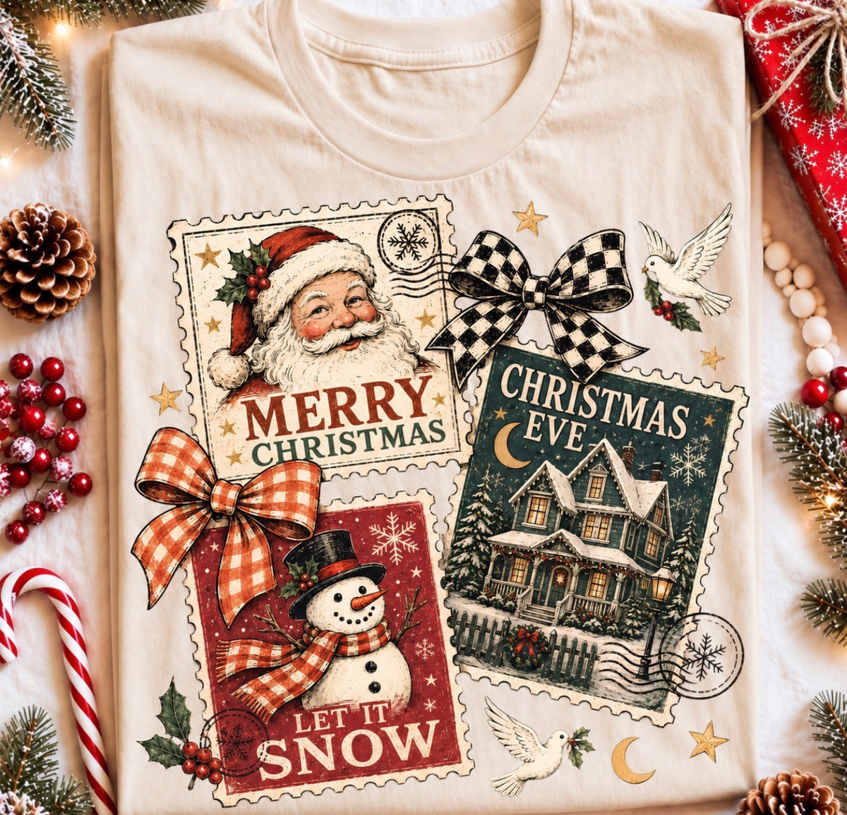 Vintage Christmas Stamps- DTF