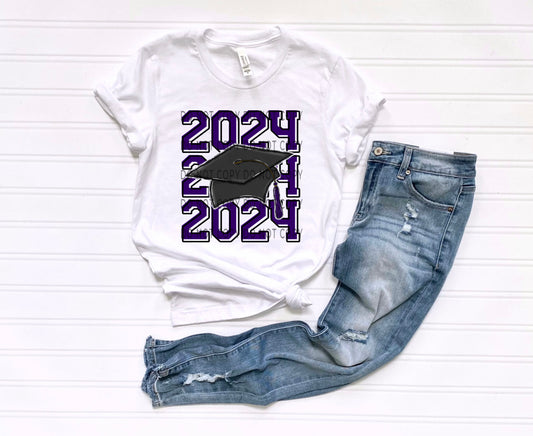 2024 Grad Cap Stacked Purple - DTF