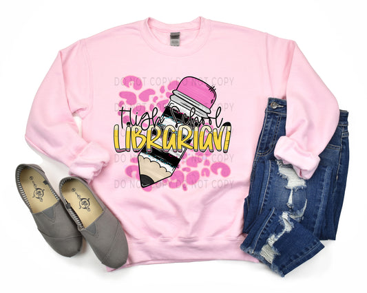 High School Librarian Pencil With Leopard Background -DTF