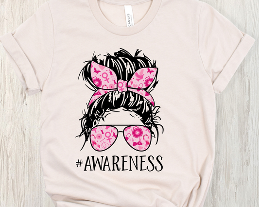 Messy bun breast cancer awareness -DTF