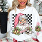 Pink Vintage Santa Checkered With Sleeve -DTF