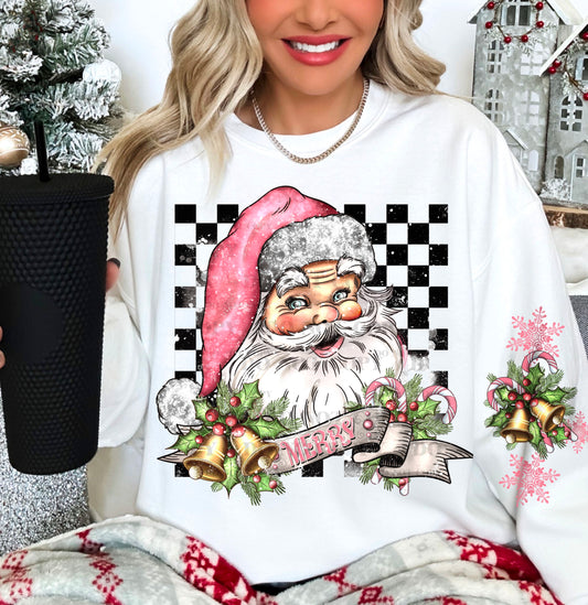 Pink Vintage Santa Checkered With Sleeve -DTF