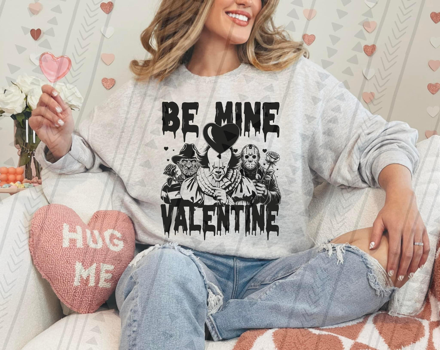 Be Mine Valentine Blk DTF