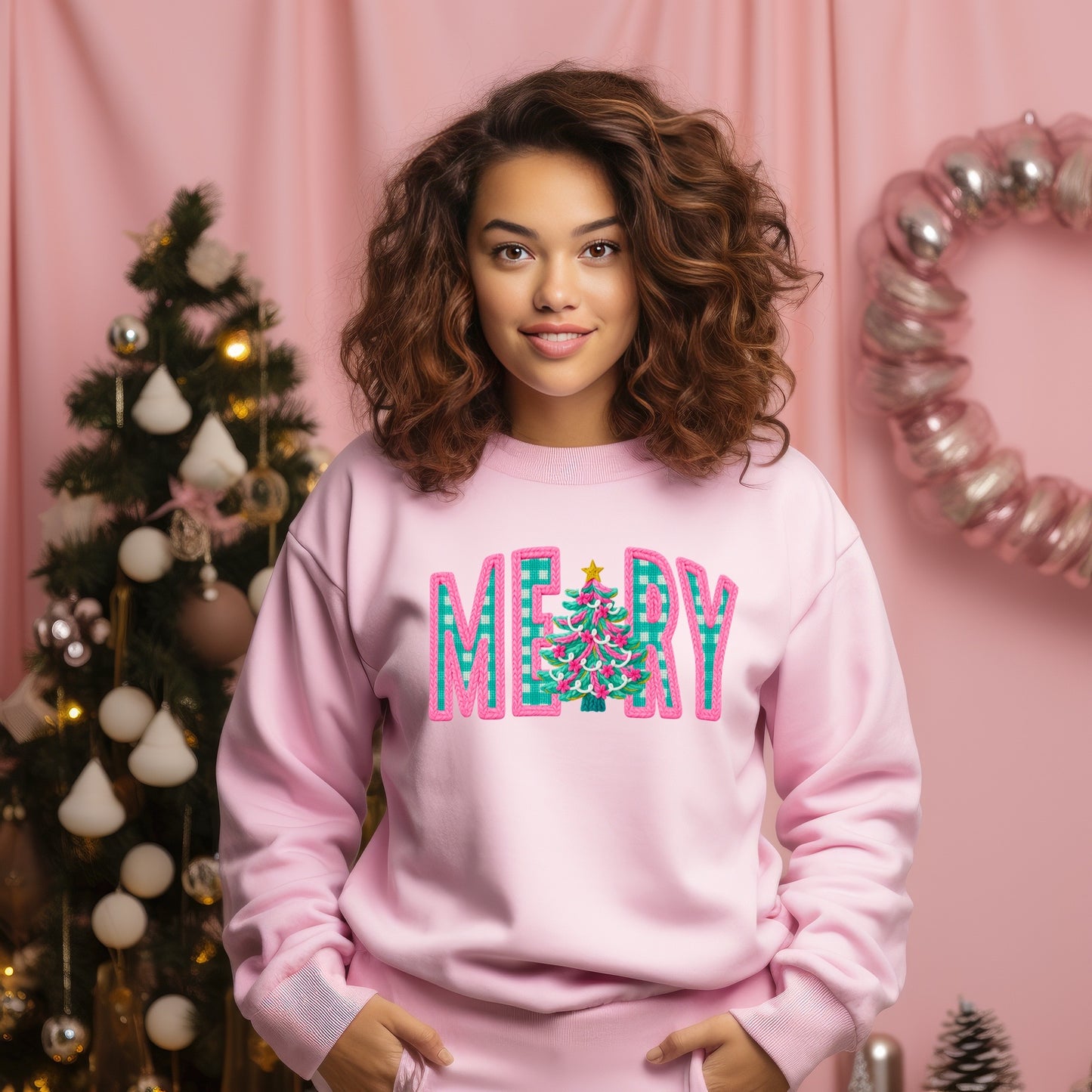 Merry pink & green with tree-DTF&UV