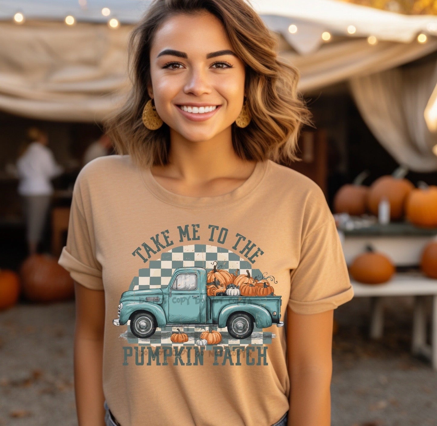 Take me to the Pumpkin Patch Teal Truck with Pumpkins-DTF