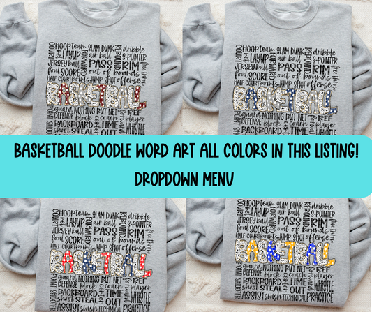 Basketball Doodle WordArt (ALL COLORS LISTED IN DROPDOWN)-DTF