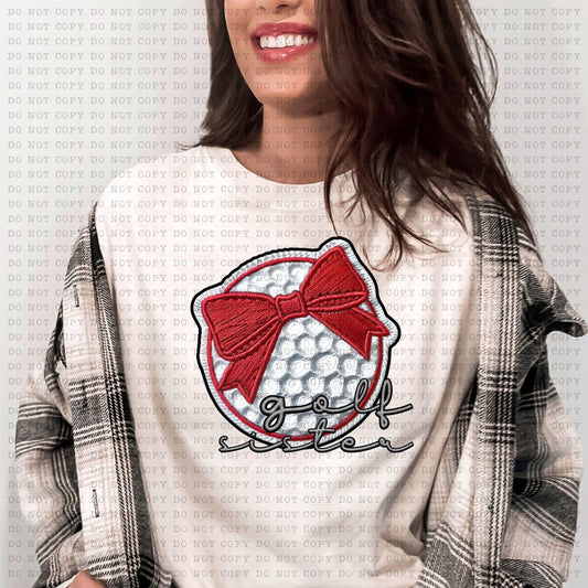 Golf Sister With Faux Embroidery Coquette Bow - DTF