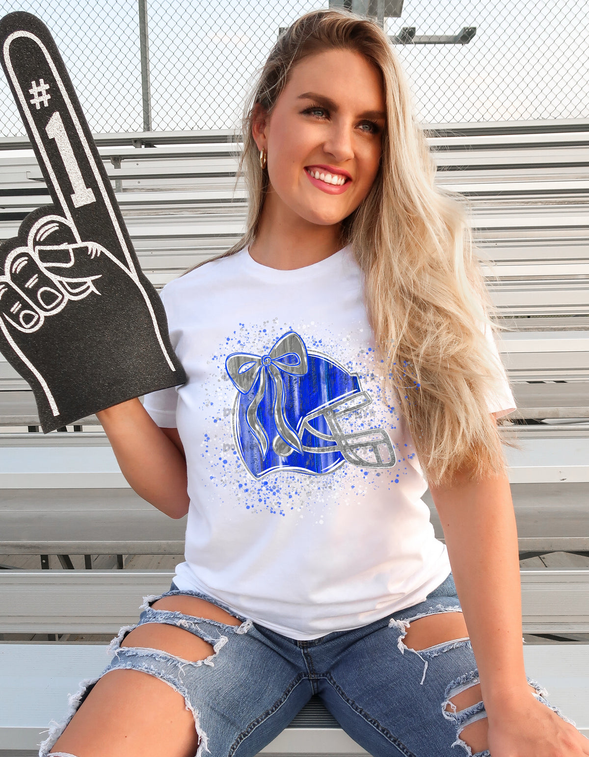 Blue Helmet splatter gray bow-DTF&UV