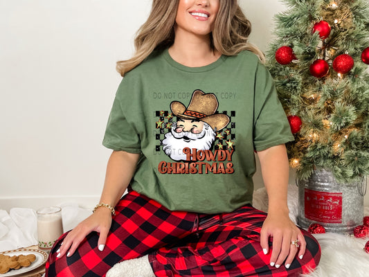 Howdy Christmas Cowboy Santa Checkered - DTF