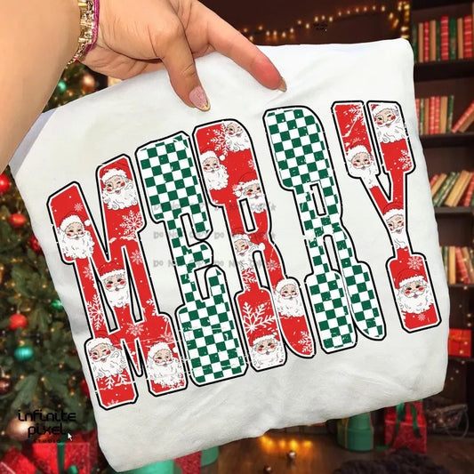 Merry Santa and checkered-DTF&UV