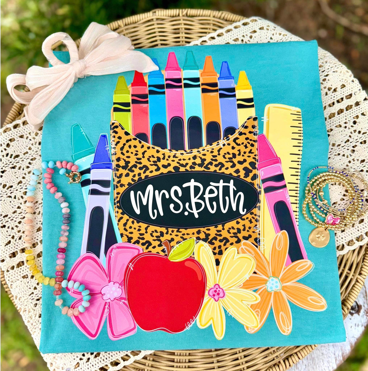 Leopard Crayon Teacher/Student Name CUSTOM -DTF&UV