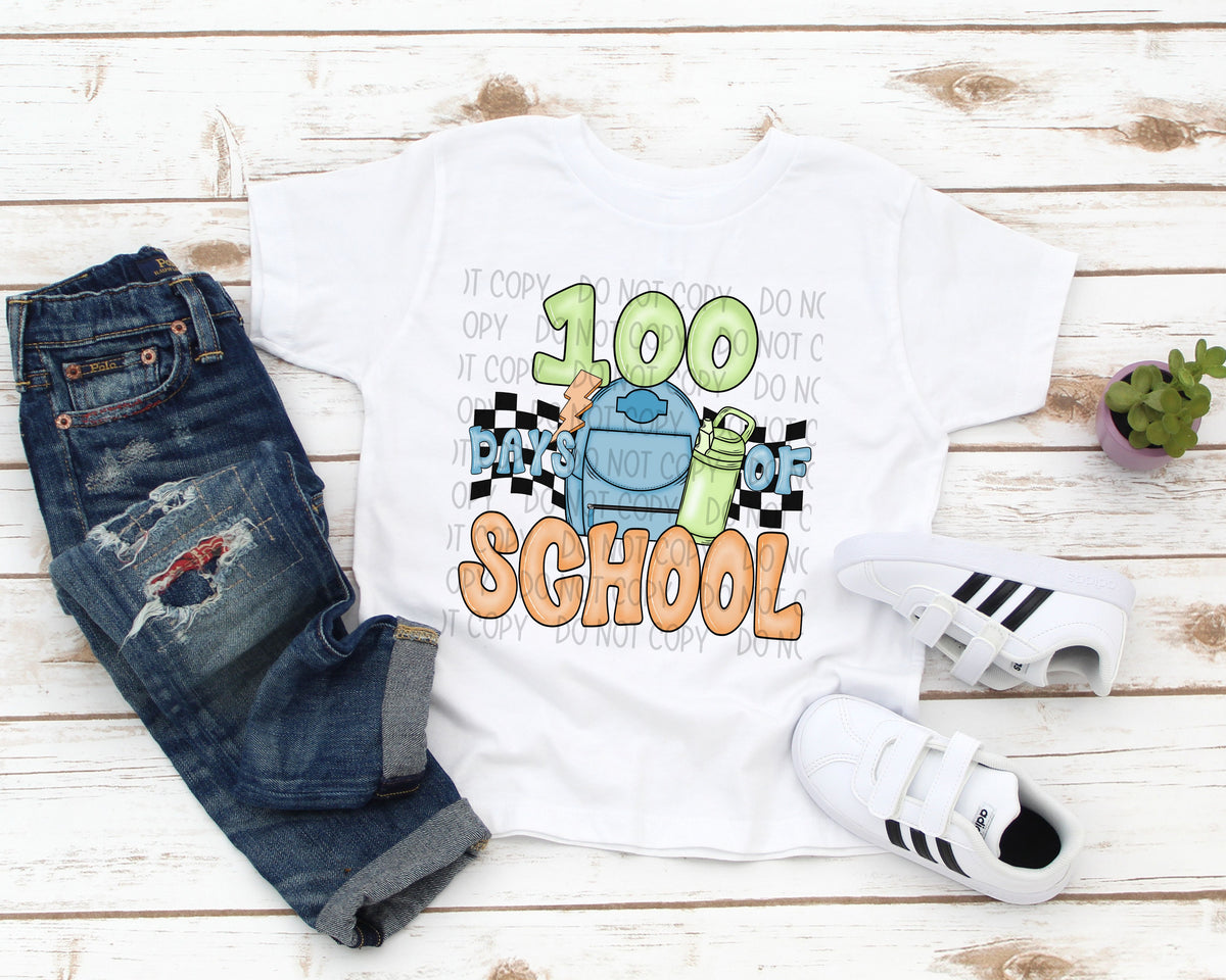 100 Days Of School Blue And Green Checkered -DTF