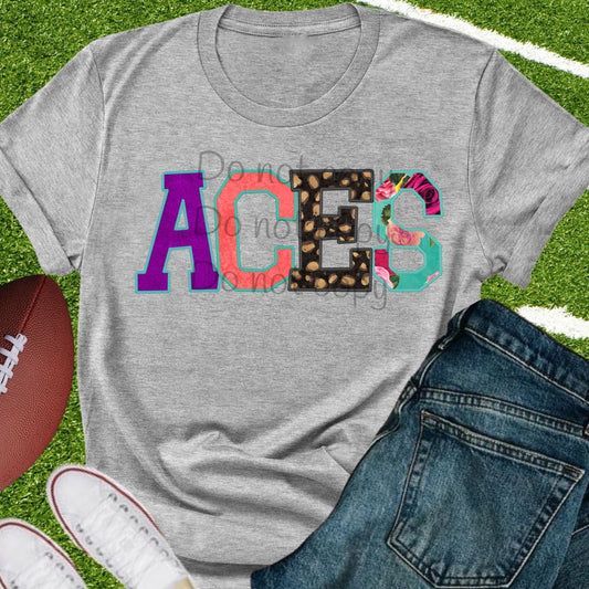 Aces faux appliqué words-DTF