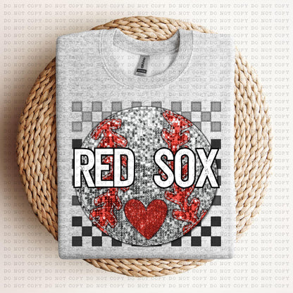 Baseball Mascots Faux Embroidery Checkered Sequins -DTF