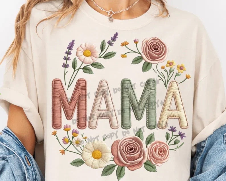 Mama faux embroidery floral- DTF
