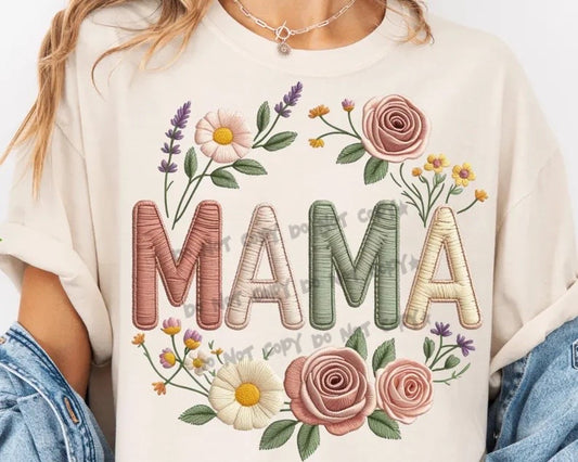 Mama faux embroidery floral- DTF