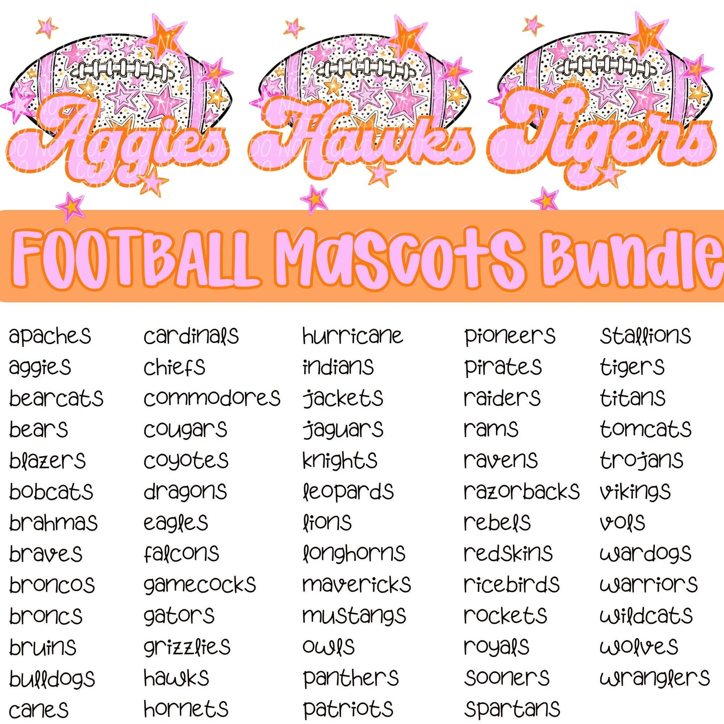 Football Pink Orange Stars Mascot (Dropdown)- DTF&UV