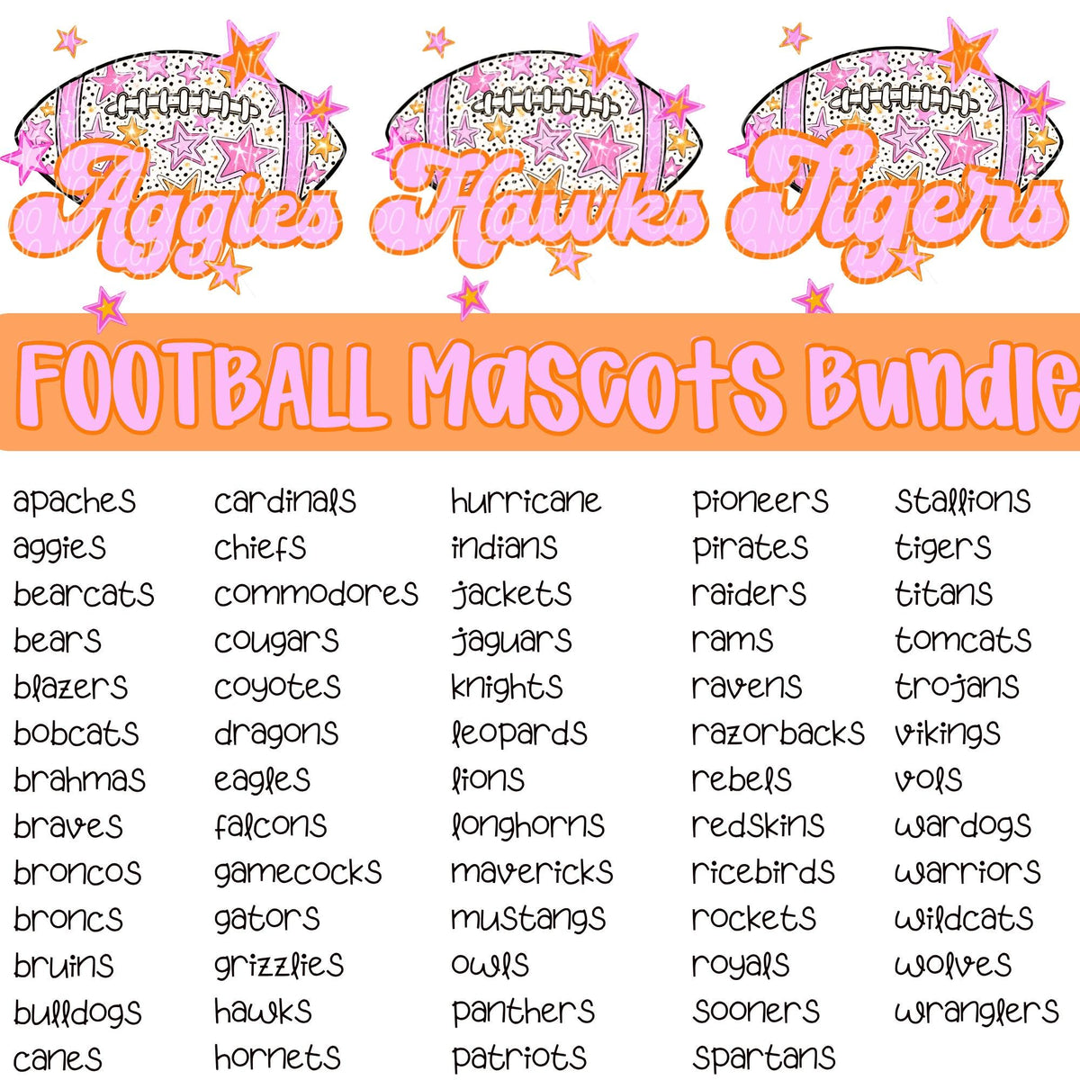 Football Pink Orange Stars Mascot (Dropdown)- DTF&UV