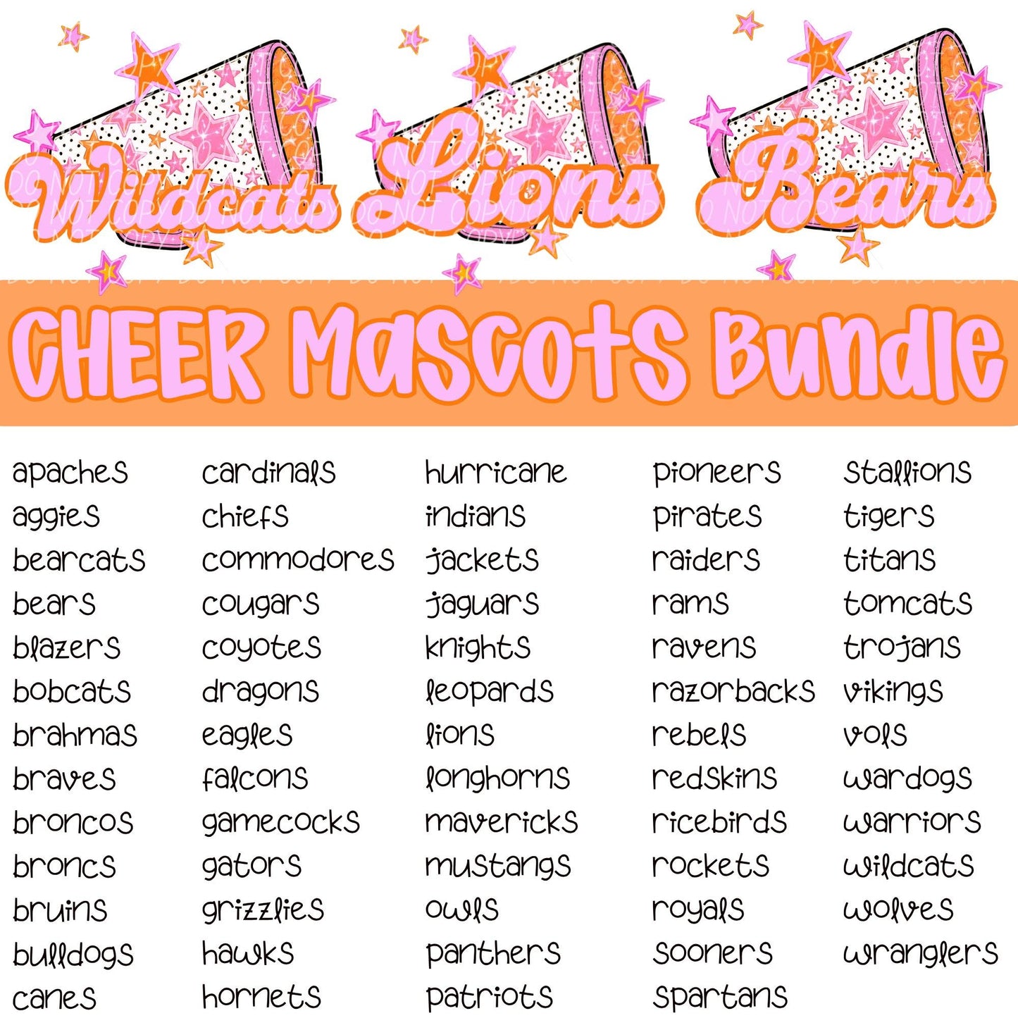 CHEER Pink Orange Stars Mascot (Dropdown)- DTF&UV