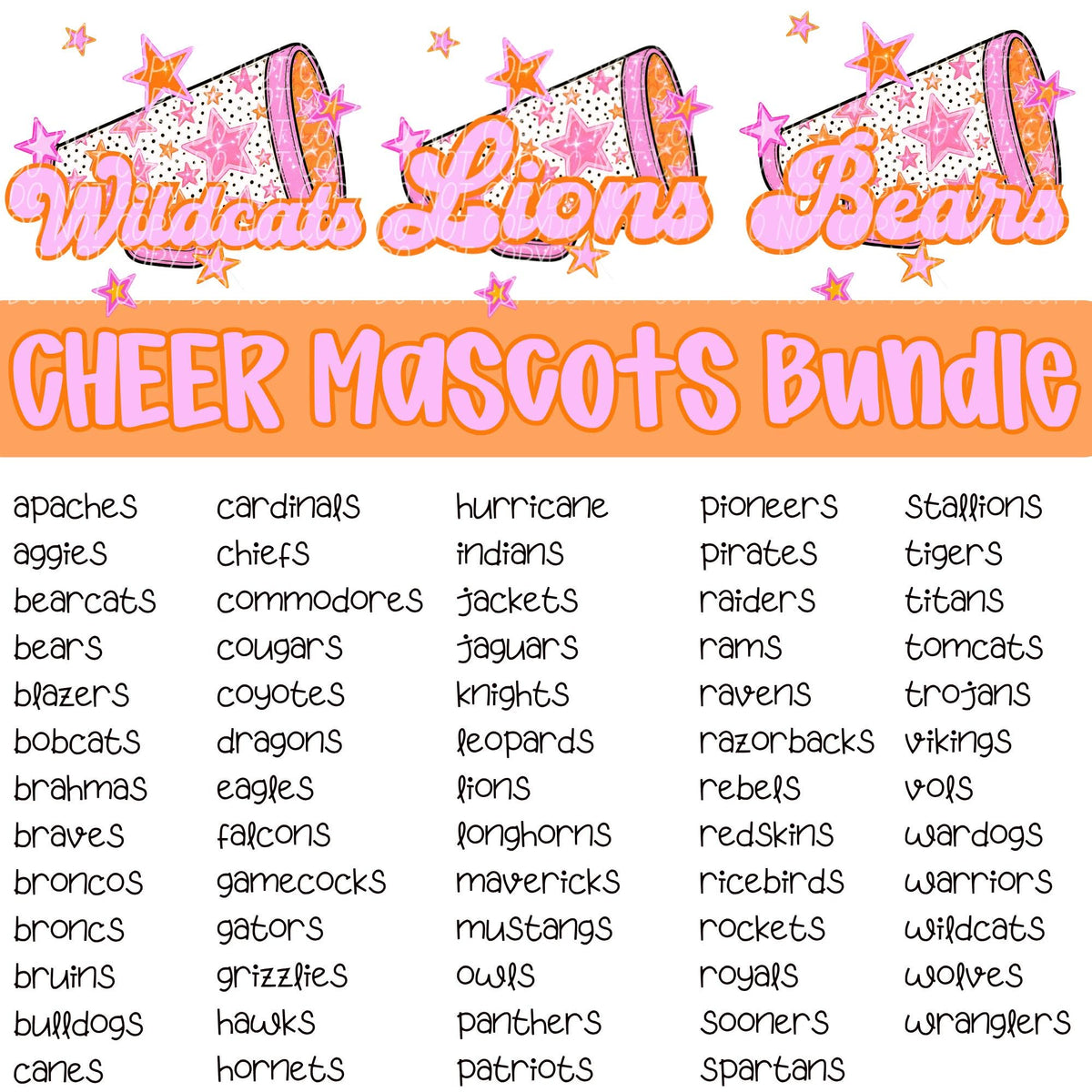 CHEER Pink Orange Stars Mascot (Dropdown)- DTF&UV