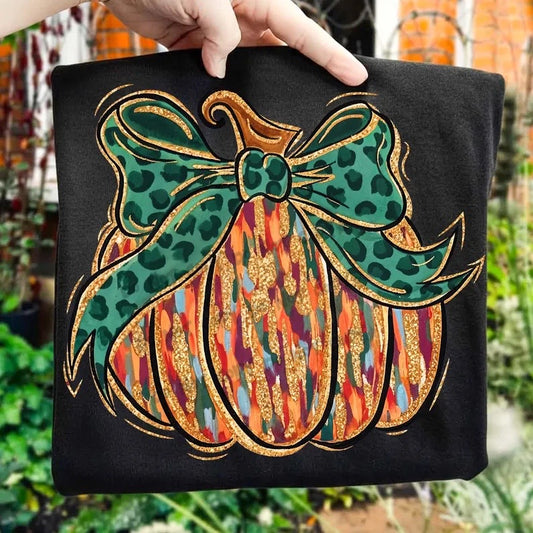Brushstroke pumpkin green bow-DTF&UV