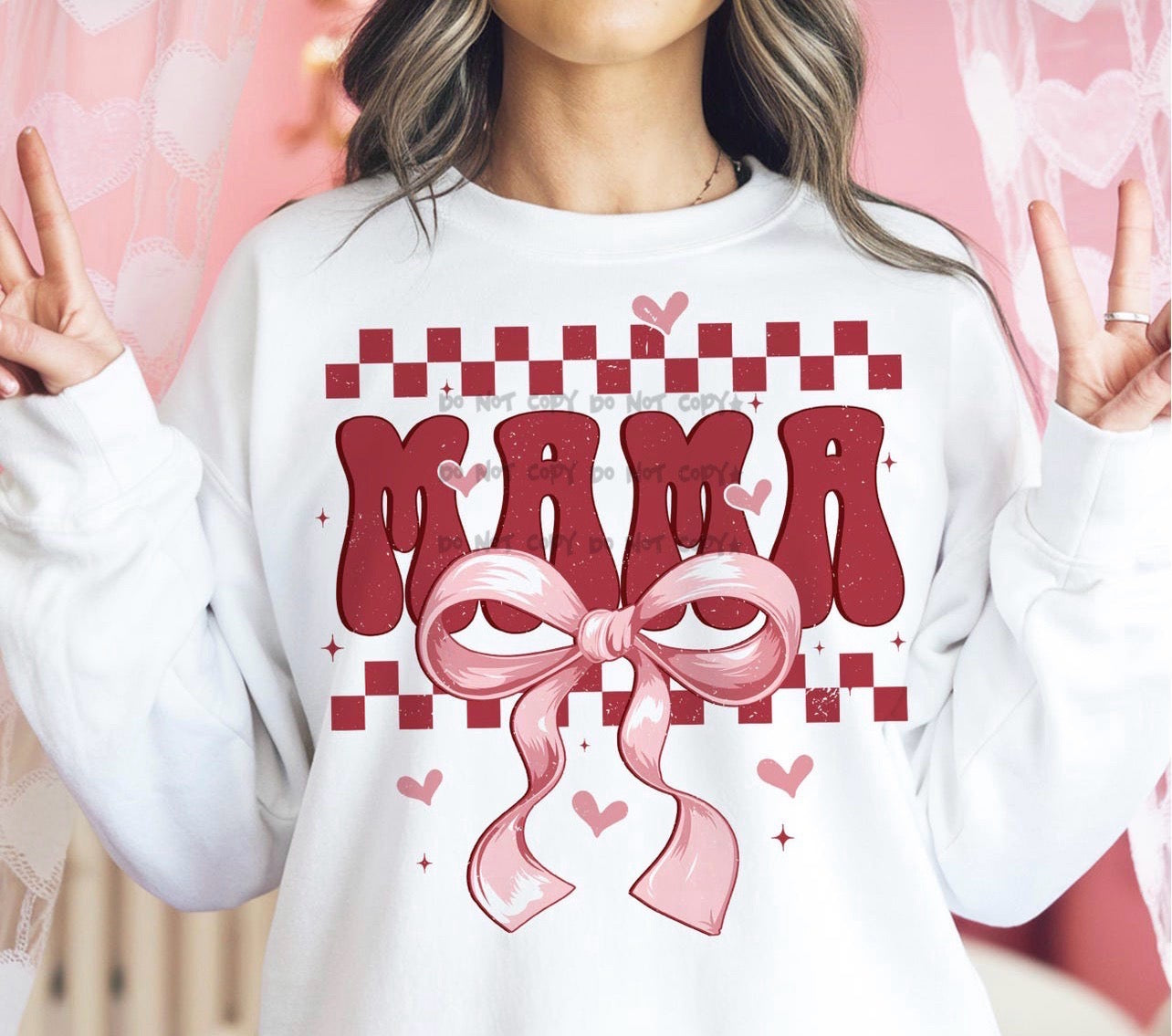 Mama checkered border with bow-DTF&UV