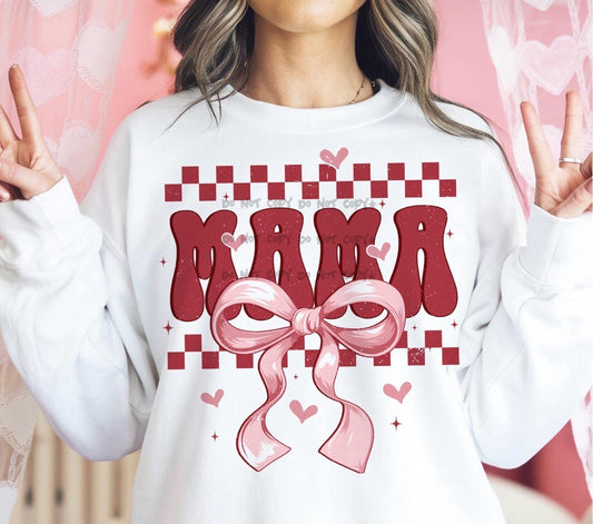 Mama checkered border with bow-DTF&UV