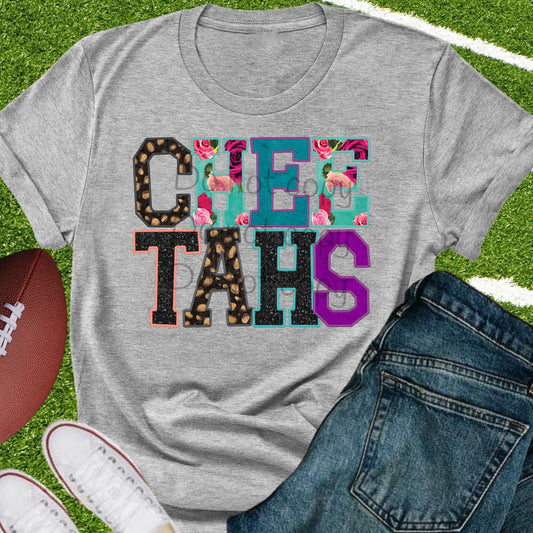 Cheetahs faux appliqué words-DTF