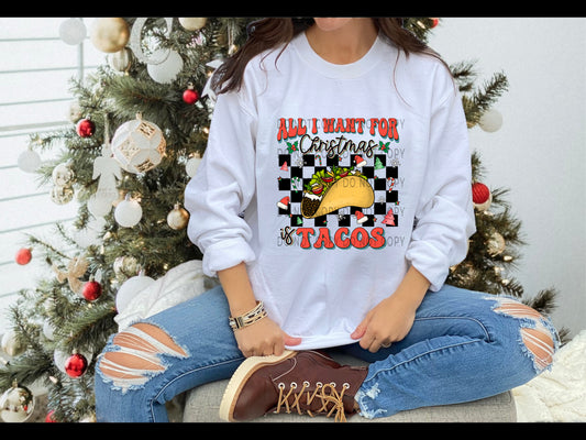 All I Want For Christmas Is Tacos Checkered - DTF