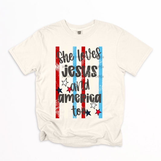 She loves Jesus and America too
Stripes- DTF&UV
