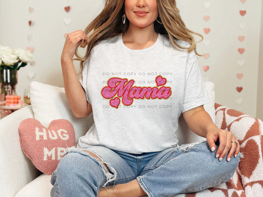 Mama Hearts Faux Chenille  DTF