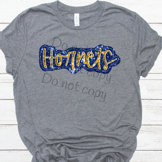 Hornets blue gold sequin -DTF