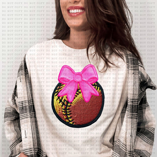 Softball With Faux Embroidery Coquette Bow - DTF