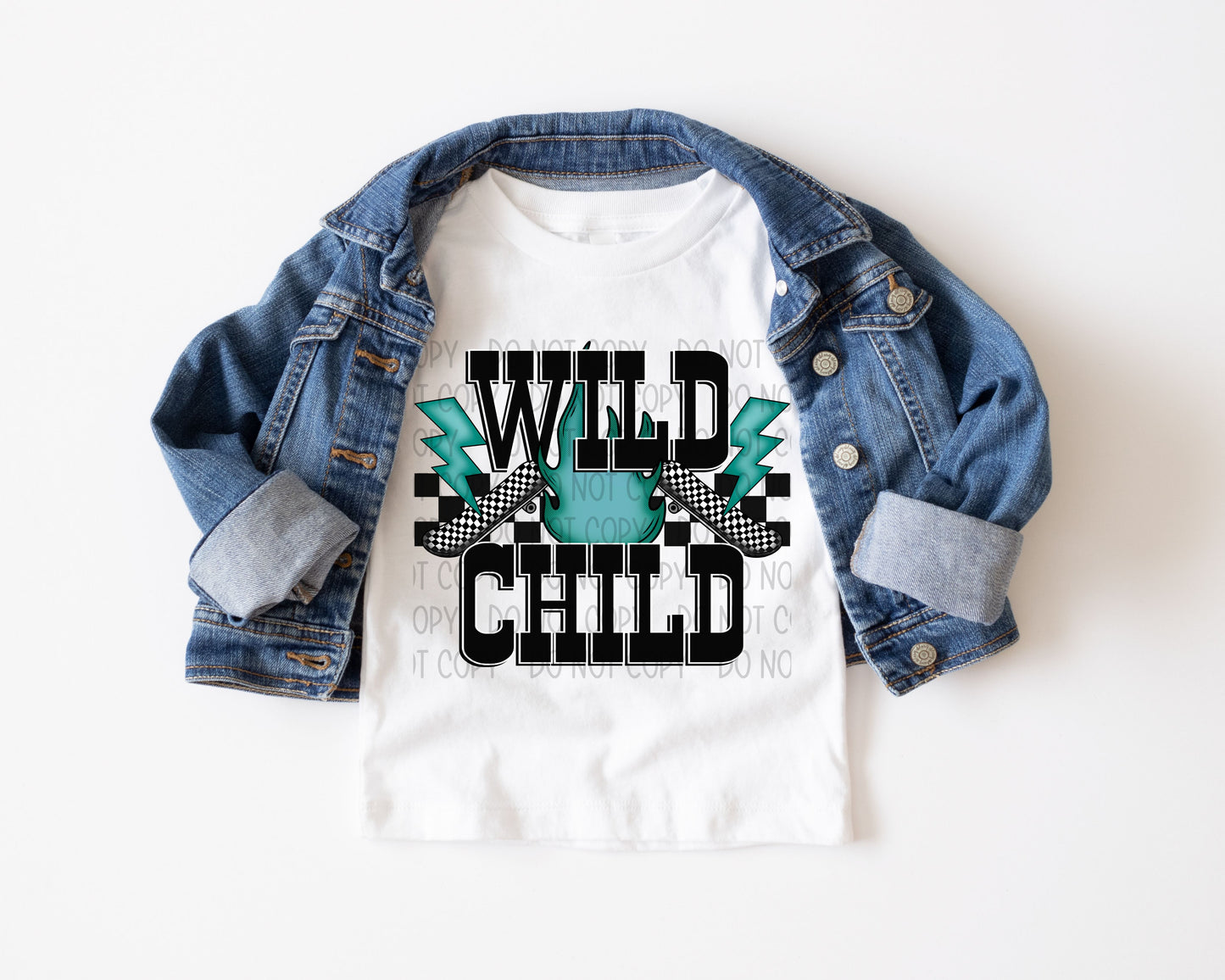 Wild Child Teal Checkered - DTF