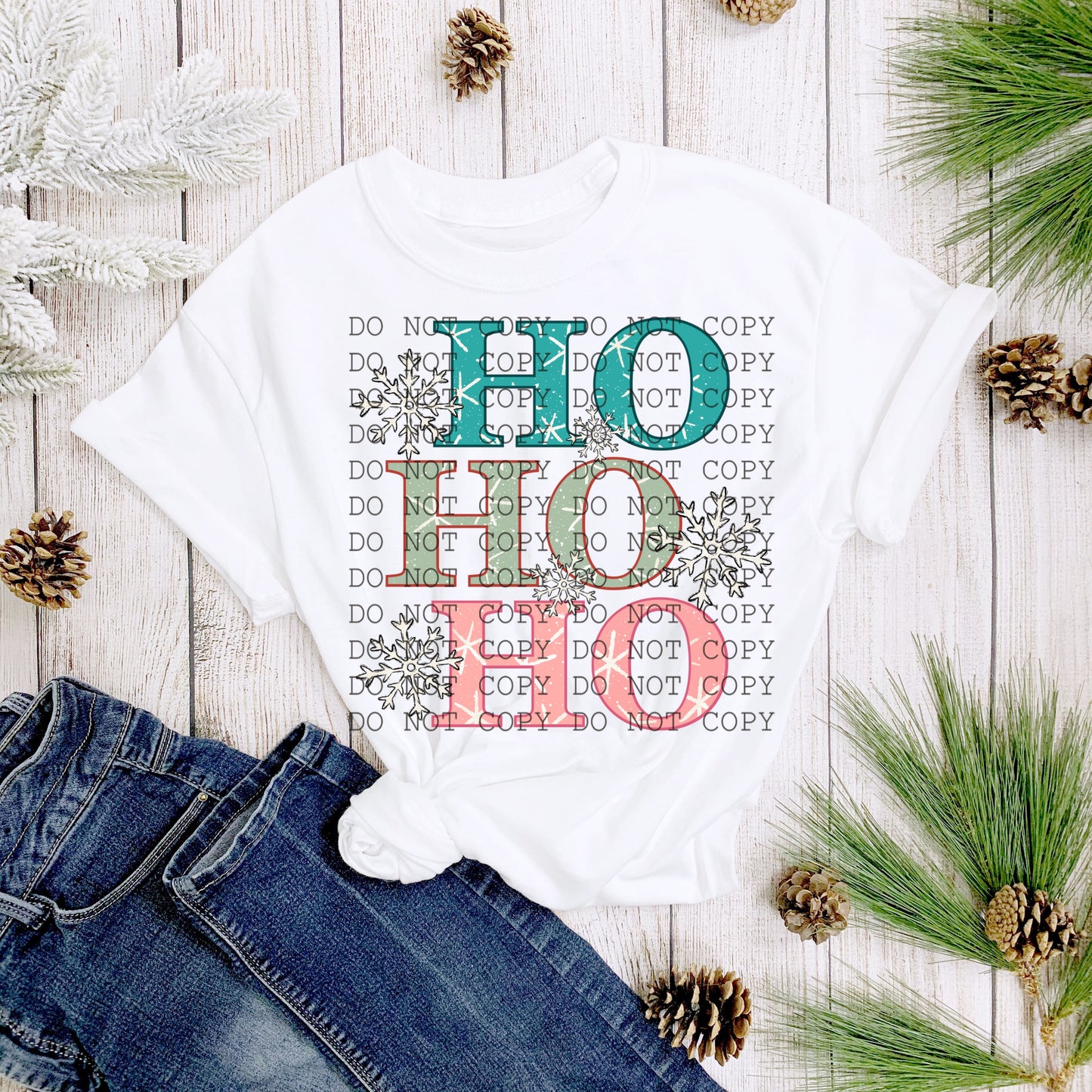 Ho Ho Ho Multicolor Snowflakes -DTF