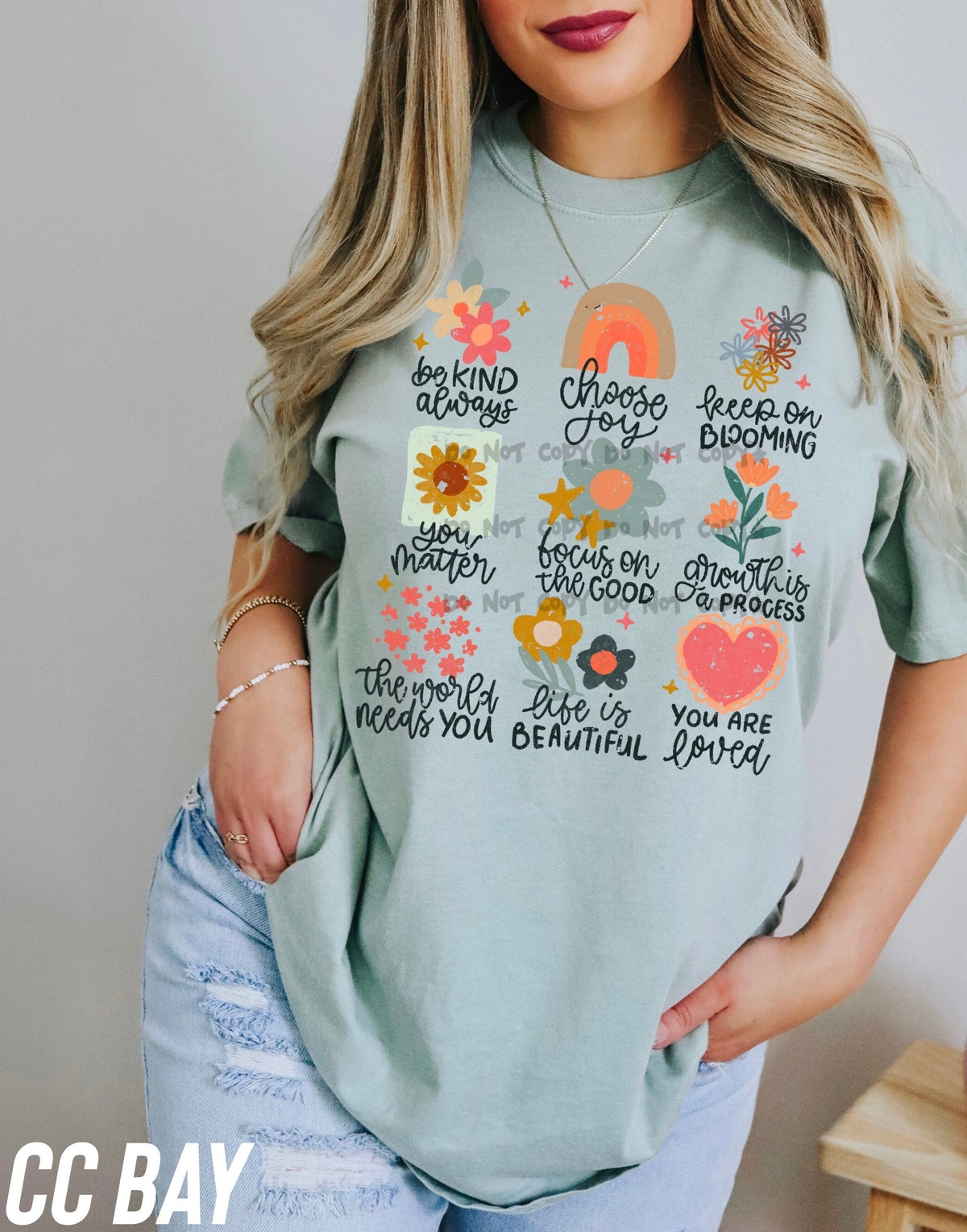 Distressed floral positive words-DTF