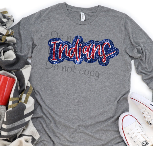 Indians blue red faux sequin-DTF