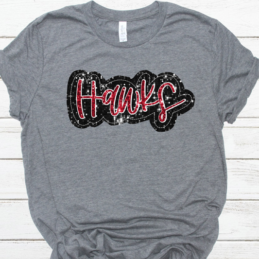 Hawks red black sequin -DTF