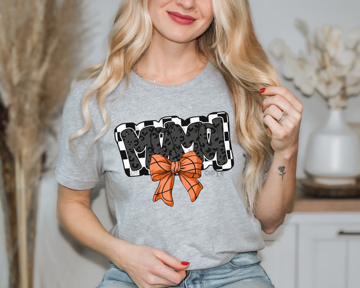Mama checkered back Basketball bow-DTF