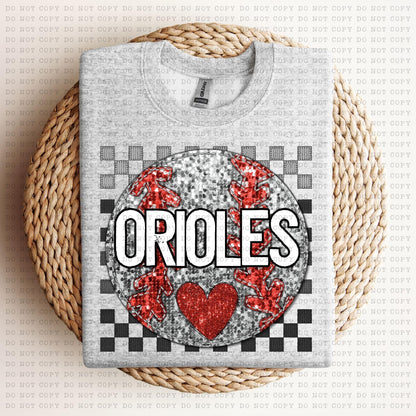 Baseball Mascots Faux Embroidery Checkered Sequins -DTF