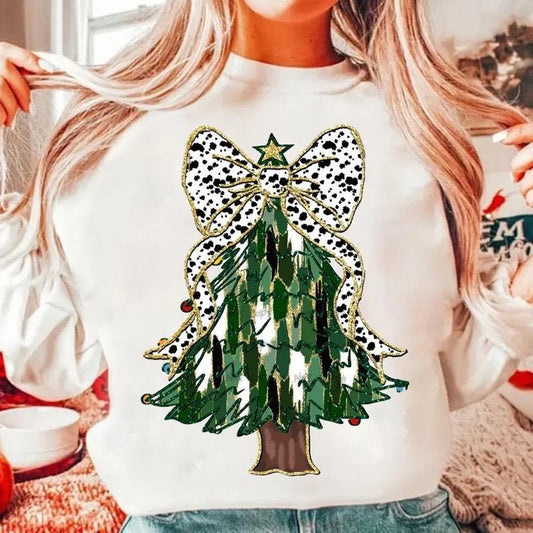 Green Dotted Bow glitter lined Christmas Tree-DTF