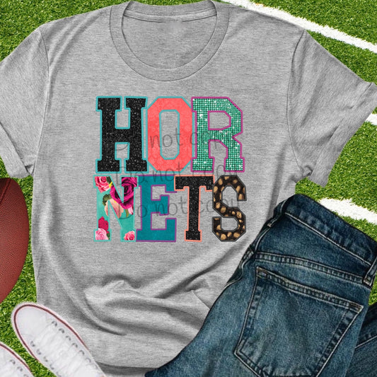 Hornets faux appliqué words-DTF