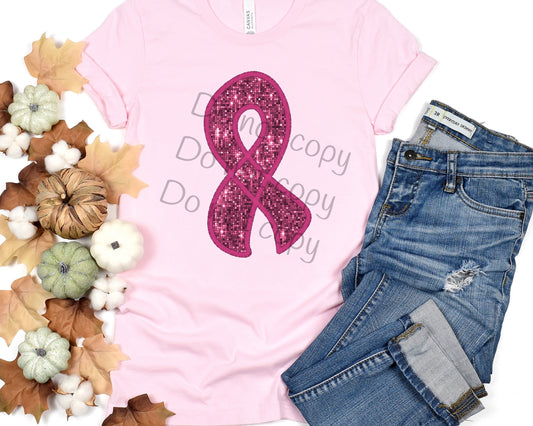 Breast cancer pink ribbon sequin-DTF