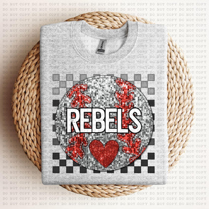 Baseball Mascots Faux Embroidery Checkered Sequins -DTF