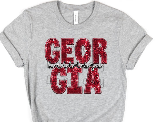 Georgia red sequin bulldogs-DTF