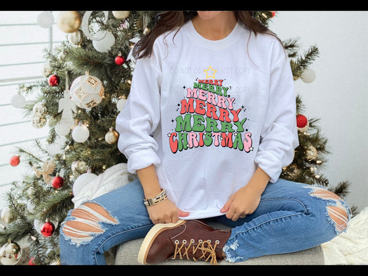 Merry Christmas Stacked Tree With Stars - DTF