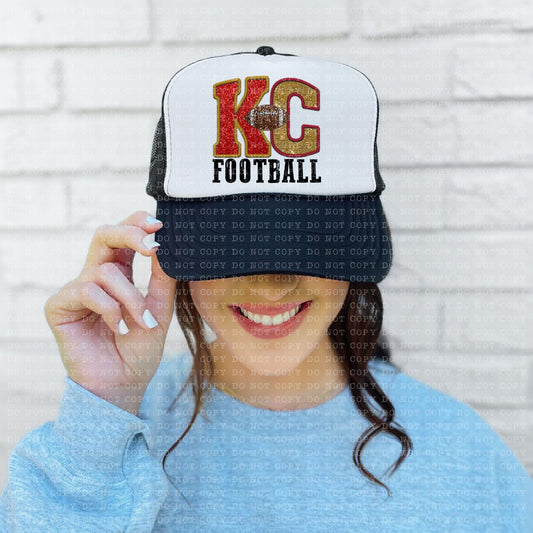 Kansas City Faux Embroidery Sequin Football Hat - DTF